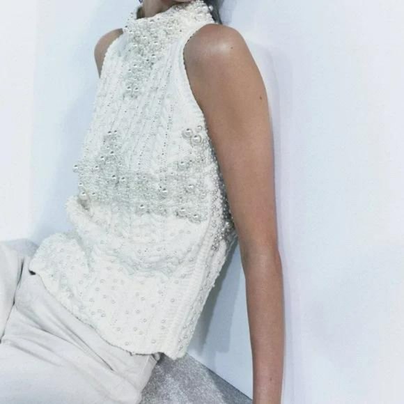 ZARA KNITWEAR TOP WITH FAUX PEARLS - Picture 3 of 4